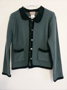 April Cornell Vintage Forest Green Button-Up Cardigan Wool Blend